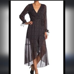 Black Wrap Sheer Floral Maxi Dress Fairy Whimsigoth Dark Romance L